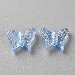Cornflower Blue Transparent Acrylic Beads, AB Color Plating, Butterfly, Cornflower Blue, 12.5x15x4.5mm, Hole: 1.2mm