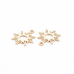 Real 18K Gold Plated Brass Charms, Nickel Free, Sun, Real 18K Gold Plated, 15x13x0.5mm, Hole: 1.4mm