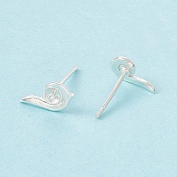 925 Sterling Silver Plated Brass Stud Earring Finding, Earring Settings for Half Drilled Beads, Snail, Cadmium Free & Lead Free, Long-Lasting Plated, 925 Sterling Silver Plated, 5x10mm, Inner Diameter: 3mm, Pin: 0.8mm