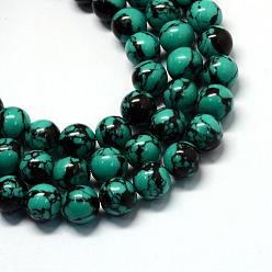 Turquoise Foncé Turquoise synthétique brins de perles de pierres précieuses, ronde, teint, turquoise foncé, 8x8mm, Trou: 1.5mm, Environ 51 pcs/chapelet, 15.3 pouce