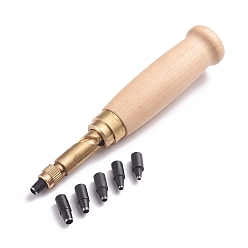 Doré  Outil de reliure ajustable, avec manche en bois et pointes en fer, pour les outils de maroquinerie, or, 133x23.5mm, Trou: 3.5mm