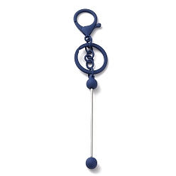 Marina Azul Llavero con cuentas de barra de aleación pintado con aerosol para hacer joyas y manualidades, Con broches de langosta de aleación y anillo de hierro, azul marino, 15.5~15.8 cm