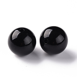 Noir Perles acryliques opaques, ronde, noir, 20x19mm, Trou: 3mm, environ111 pcs / 500 g