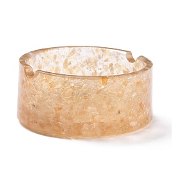 Citrine Resin with Natural Citrine Chip Stones Ashtray, Home OFFice Tabletop Decoration, Flat Round, 77x33mm, Inner Diameter: 63.5mm