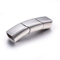 Stainless Steel Color 304 Stainless Steel Magnetic Clasps with Glue-in Ends, Smooth Surface, Curved Rectangle, Stainless Steel Color, 36x10x7mm, Hole: 5x8mm