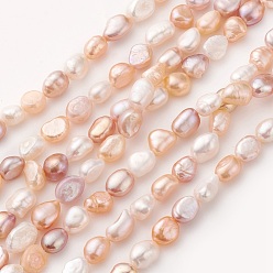 Pêche Brins de perles de culture d'eau douce naturelles, pépite, peachpuff, 9~14x6~9mm, Trou: 0.5mm, Environ 36 pcs/chapelet, 13.9~14.1 pouce (35.5~36 cm)