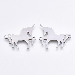 Stainless Steel Color 201 Stainless Steel Links connectors, Laser Cut Links, Unicorn, Stainless Steel Color, 20x23x1mm, Hole: 1.5mm