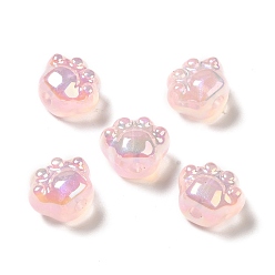 Rose Brumeux Placage uv perles acryliques irisées arc-en-ciel, empreinte de patte, rose brumeuse, 13x15.5x10.5mm, Trou: 3mm