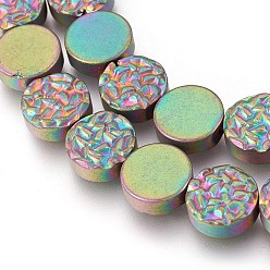 Multi-color Plated Electroplated Non-magnetic Synthetic Hematite Beads Strands, Frosted, Flat Round, Multi-color Plated, 10x4mm, Hole: 1mm, about 40pcs/strand, 15.94 inch(40.5cm)