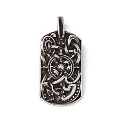 Antique Silver 304 Stainless Steel Manual Polishing Pendants, Odin Wolf Amulet Compass Dog Tag Charms, Antique Silver, 47x22x3mm, Hole: 4.5x6mm