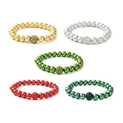 Mixed Color Glass Round Beaded Stretch Bracelet, Mixed Color, Inner Diameter: 2 inch(5cm)