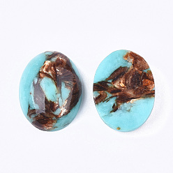 Cyan Assembled Synthetic Imperial Jasper and Bronzite  Cabochons, Dyed, Oval, Cyan, 25~25.5x18~18.5x7~7.5mm