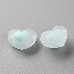 Light Blue Transparent Acrylic Beads, Frosted, Bead in Bead, Heart, Light Blue, 13x17x9.5mm, Hole: 2.5mm, about 420pcs/500g