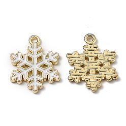 Oro Colgantes de la aleación del esmalte, para la Navidad, copo de nieve, blanco, dorado, 20.5x16x1.7 mm, agujero: 1.5 mm