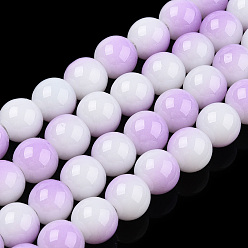 Plum Two Tone Opaque Baking Painted Glass Beads Strands, Round, Plum, 8x7mm, Hole: 1.2mm, about 100~102pcs/strand, 29.53~30.12 inch(75~76.5cm)