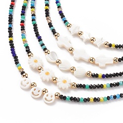 Motifs Mixtes Collier coquillage et perles de verre pour femme, motifs mixtes, 17.09~17.17 pouce (43.4~43.6 cm)