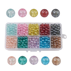 Couleur Mélangete 10 couleurs perles de verre peintes par pulvérisation transparent, ronde, couleur mixte, 6mm, Trou: 1.3~1.6mm, environ 72~75pcs / compartiment, 720~750 pcs / boîte, boîte d'emballage: 13.5x7x3 cm