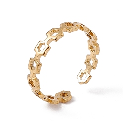 Настоящее золото 18K Ионное покрытие (ip) 201 кольцо из нержавеющей стали с полым квадратным открытым манжетным кольцом для женщин, реальный 18 k позолоченный, размер США 6 (16.5 мм)