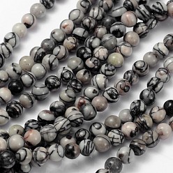 Netstone Gemstone Beads Strands, Black Silk Stone/Netstone, Round, Bead: about 6mm in diameter, hole: 0.8mm, about 15 inch, 65pcs/strand