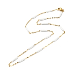 Blanco Collar de cadena con eslabones de barra de esmalte, con revestimiento de iones (ip) 304 cadenas de acero inoxidable para mujeres, dorado, blanco, 17.72 pulgada (45 cm)