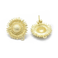 Matte Light Gold Alloy Stud Earring Findings, with Loop, Brass Pins and Ear Nuts/Earring Backs, Long-Lasting Plated, Sunflower, Matte Light Gold, 22x20mm, Hole: 1.5mm, Pin: 0.7mm