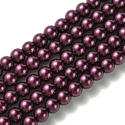 Purple Eco-Friendly Dyed Glass Pearl Beads Strands, Grade A, Round, Cotton Cord Threaded, Purple, 6mm, Hole: 1.2~1.5mm, about 70pcs/strand, 15.7 inch