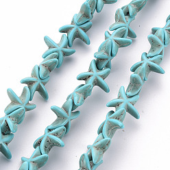 Dark Turquoise Gemstone Beads Strands, Synthetical Turquoise, Starfish/Sea Stars, Dark Turquoise, 15x15x5.5mm, Hole: 1.5mm, about 36~38pcs/strand, 14.56 inch~15.15 inch