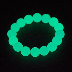 Synthetic Gemstone Synthetic Luminous Stone Beaded Stretch Bracelet, Glow in the Dark, Round, Spring Green, 2 inch(50mm), 8mm