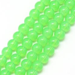 Lime Baking Painted Glass Beads Strands, Imitation Opalite, Round, Lime, 6mm, Hole: 1.3~1.6mm, about 133pcs/strand, 31.4 inch