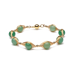 Green Aventurine Natural Green Aventurine Beaded Bracelets for Men Women, with Brass & 304 Stainless Steel Finding, Magnetic Clasps, 7-1/2 inch(19cm), Bead: 8.7mm