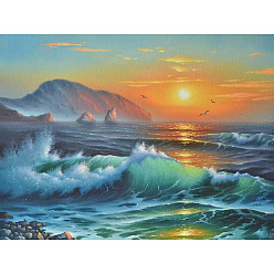 Colorful DIY Beach Theme Sunset Scenery Diamond Painting Kits, Including Canvas, Resin Rhinestones, Diamond Sticky Pen, Tray Plate and Glue Clay, Colorful, 400x300mm