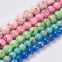 Mixed Color Sea Shell and Synthetic Turquoise Assembled Beads Strands, Round, Mixed Color, 10mm, Hole: 1.2mm, about 40pcs/strand, 15.5 inch(39.5cm)