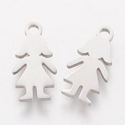 Stainless Steel Color 304 Stainless Steel Charms, Girl Silhouette Charms, Stainless Steel Color, 14x7.2x1mm, Hole: 1.5mm