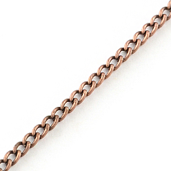 Red Copper Unwelded Iron Curb Chains, with Spool, Red Copper, 2.5x1.6x0.45mm, about 328.08 Feet(100m)/roll