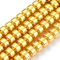 Plateado en Oro No magnéticos hematites sintética hebras, revestimiento galvánico (retención del color durante 1 un año), columna, oro chapado, 8x5.5 mm, agujero: 1.2 mm, sobre 70 unidades / cadena, 16.14 pulgada (41 cm)