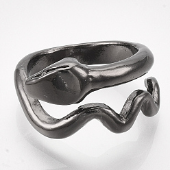 Черный Цвет Металла Сплав манжеты кольца пальцев, змея, металлический черный , Размер 7, 17 мм