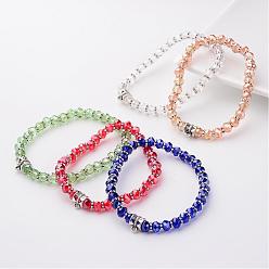 Mixed Color Glass Beaded Bracelet Making, Stretch Bracelets, with Tibetan Style Findings, Rondelle, Mixed Color, 53mm