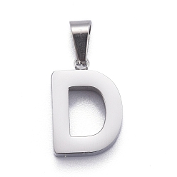 Letter D 304 colgantes de letras de acero inoxidable, pulido manual, alfabeto, color acero inoxidable, letter.d, 18x12.5x3.5 mm, agujero: 6x3.5 mm