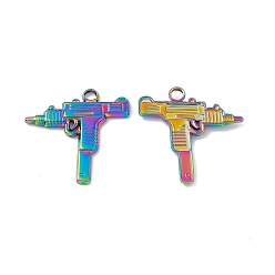 Rainbow Color Revestimiento iónico (ip) 304 colgantes de acero inoxidable, amuleto de pistola, color del arco iris, 25x25x2.5 mm, agujero: 3 mm