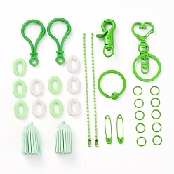 Green DIY Keychain Making, with Spray Painted Brass Split Key Rings, Brass Swivel Clasps, Iron Heart Key Clasps, Eco-Friendly Iron Ball Chains with Connectors and Acrylic Linking Rings, Green, 31pcs/set