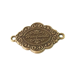 Antique Bronze Alloy Connector Charms, Oval with Word handmade, Antique Bronze, 25.5x41x2mm, Hole: 2.5mm