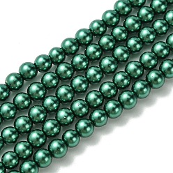 Teal Grade A Glass Pearl Beads, Pearlized, Round, Teal, 4mm, Hole: 0.7~1.1mm, about 100pcs/Strand, 16''(40.64cm)