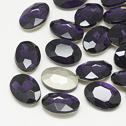 Tanzanite Pointed Back Glass Rhinestone Cabochons, Back Plated, Faceted, Oval, Tanzanite, 10x8x4mm