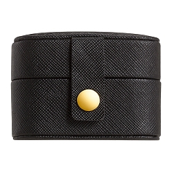 Negro Caja organizadora de anillos de cuero mini pu ovalada con ranura 4 y botón a presión, joyero de viaje portátil para anillos, negro, 6.5x3.9x4.7 cm