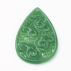 Sea Green Natural Jade Pendant, Dyed, teardrop, Sea Green, 39x24x2mm, Hole: 1mm