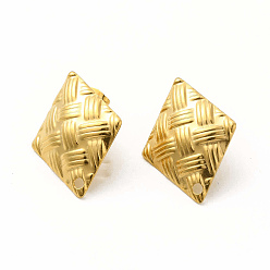 Golden 304 Stainless Steel Stud Earring Findings, Rhombus, Golden, 24x18.5x3mm, Hole: 1.6mm, Pin: 0.8mm