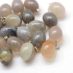 Grey Agate Oval Natural Grey Agate Pendants, with Platinum Tone Brass Findings, 21~22x12~14mm, Hole: 2x7mm
