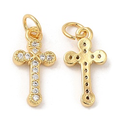 Real 18K Gold Plated Brass with Cubic Zirconia Pendants, Long-Lasting Plated, Lead Free & Cadmium Free, Cross, Real 18K Gold Plated, 16x8x2.5mm