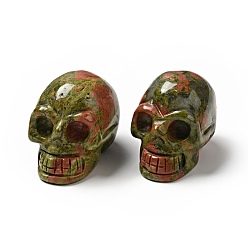 Unakita Decoraciones de exhibición de unakita natural de halloween, decoraciones para el hogar, cráneo, 35~37x30~31x48~50.5 mm