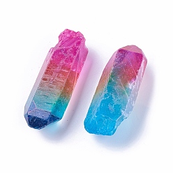 Coloré Plaquer des perles de cristal de quartz naturel, pas de trous / non percés, nuggets, colorées, 30~75x12~20x4~18mm, environ32~60 pcs / 1000 g